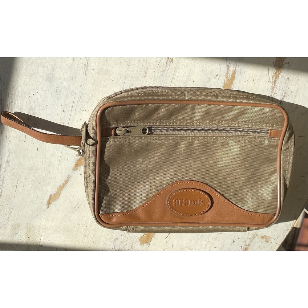 Aramis Men's Camel And Bronze Nylon And Leather Toiletry Travel Bag Gift